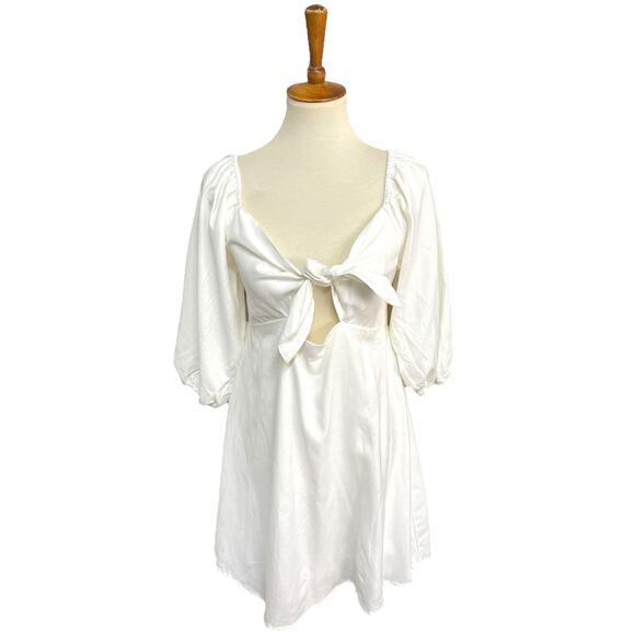 NWT She + Sky White Puff Sleeve Mini Lined Dress Feminine  Romantic Size Large - Picture 1 of 8